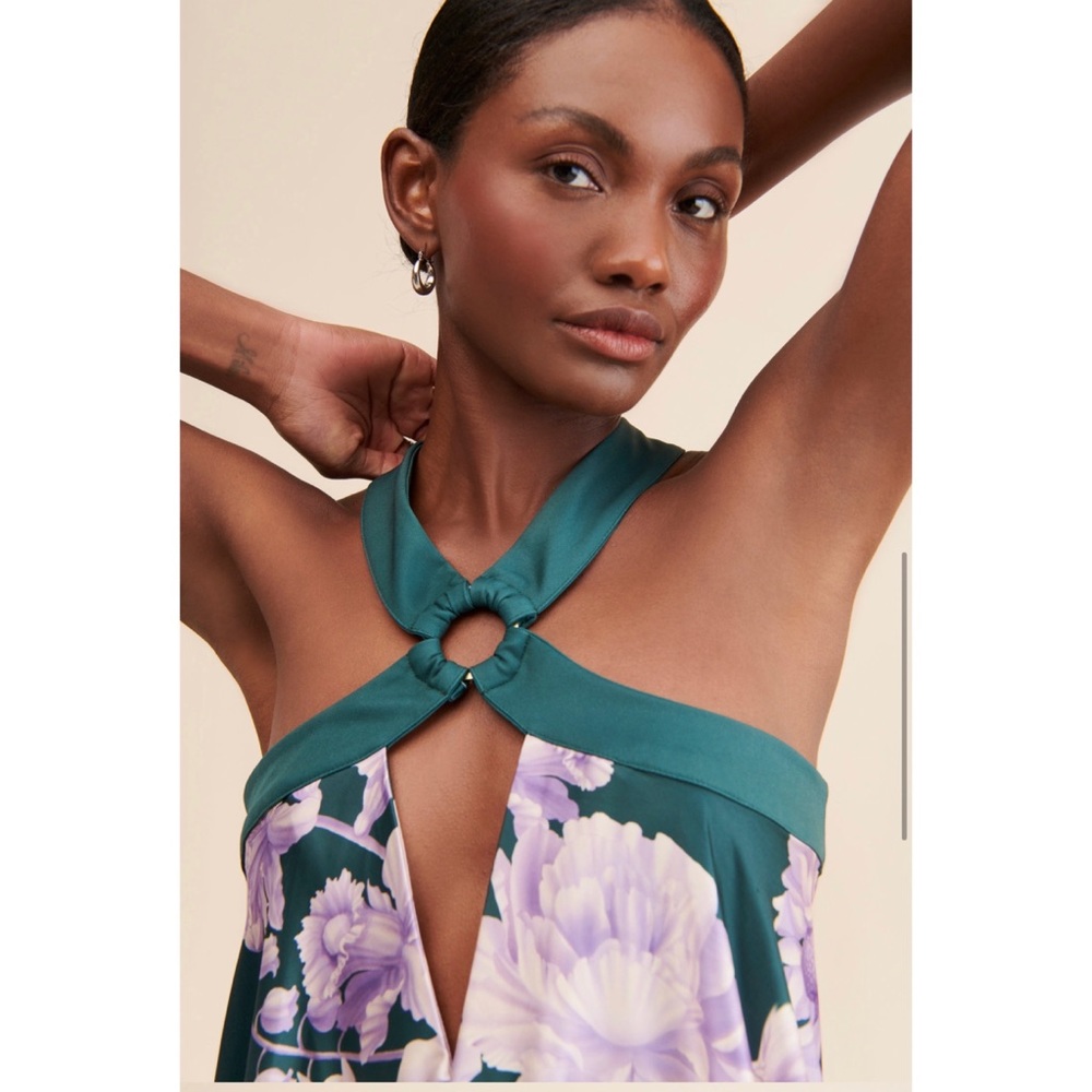 Anthropologie Green and Purple Floral Midi Dress - Picture 3 of 6